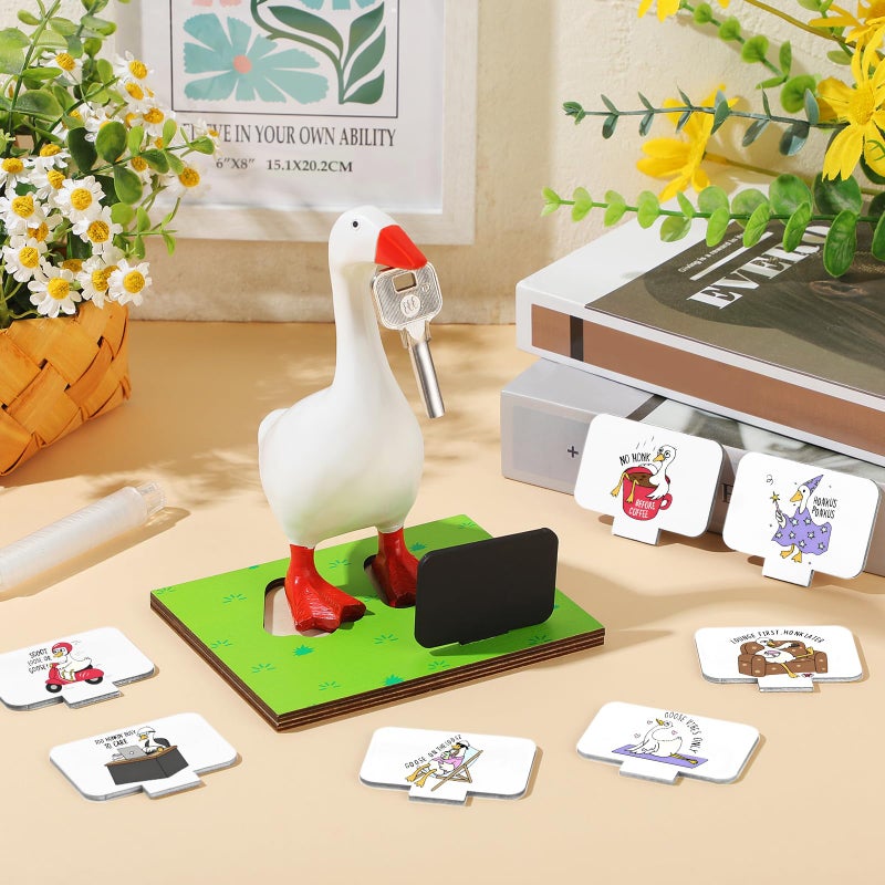 Relaxweex Magnetic Goose Key Holder Cute Statue Resin Goose Statue with Wooden Base Writable Sign Chalk for New Apartment Housewarming Gift Office Table Desk Home Decor (Cute Quotes,11 Pcs) - Image 4
