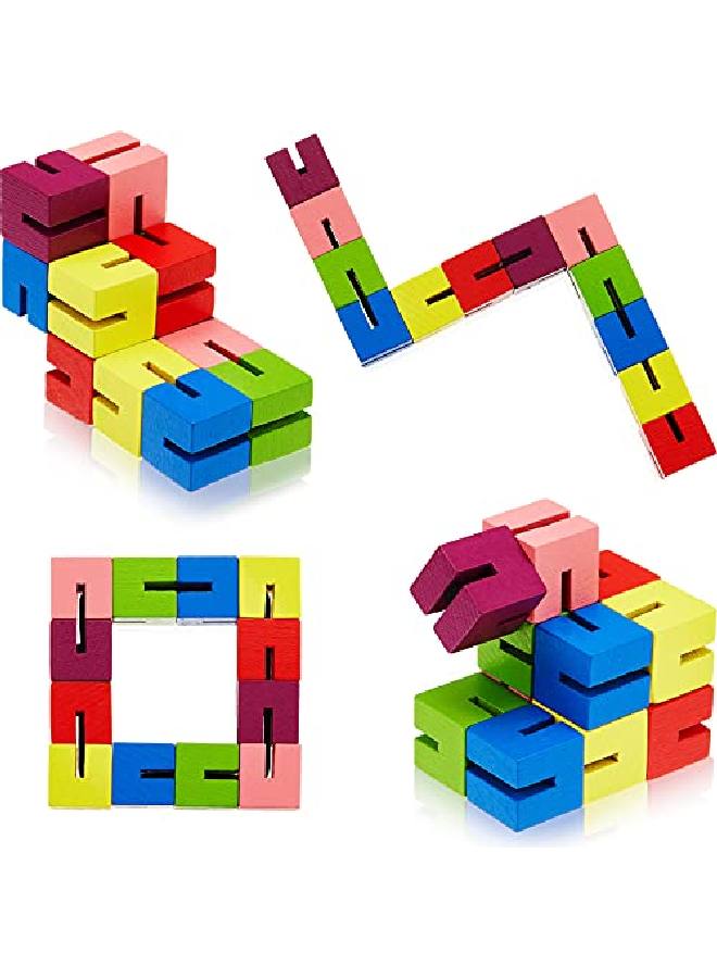 Sumind 6 قطع مكعبات خشبية ملونة لعبة ذهنية ممتعة تمتد وتلتف وتغلق أحجية دماغية ألعاب حسية للشباب هدايا عيد الميلاد ومواد حفلات للأولاد والبنات - Image 1