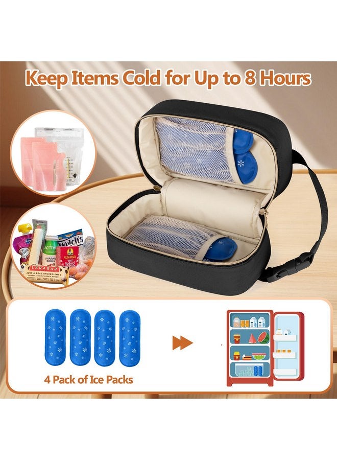 Damero Damero Breastmilk Cooler Bag with 4 Ice Packs -Breastmilk Cooler Travel Bag Organizer with Detachable Buckle Handle for Daycare and Breastfeeding Mom,Black  - Image 3