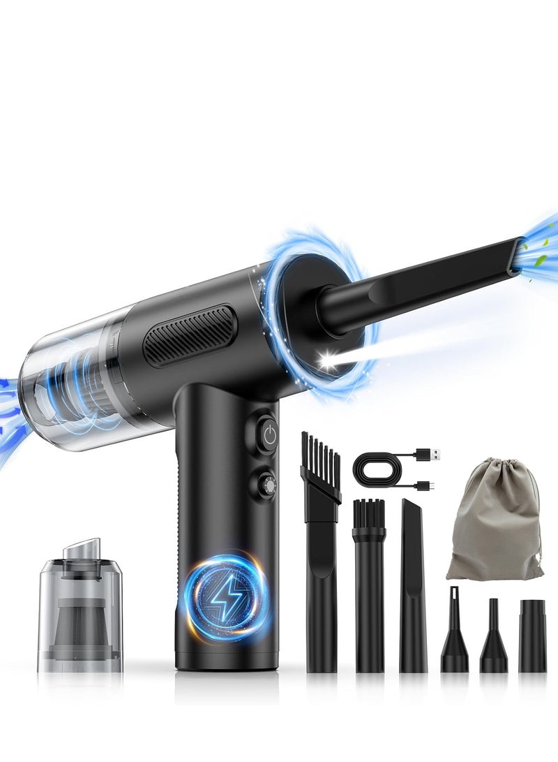 Compressed Air Duster, 100000RPM Handheld Car Vacuum/Air Blower& Pump, 3 Gear Adjustable Electric Air Duster/Car Vacuum Cleaner, Keyboard Duster with LED Light-10 Kits Air Blower for Computer - Image 1
