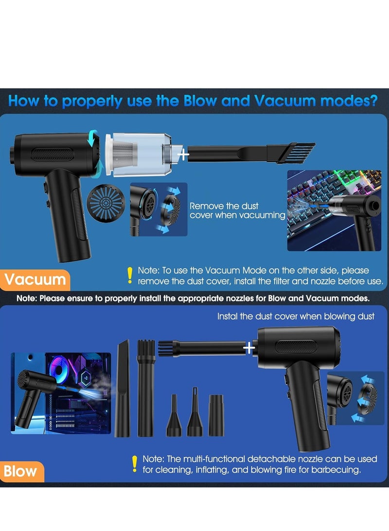 Compressed Air Duster, 100000RPM Handheld Car Vacuum/Air Blower& Pump, 3 Gear Adjustable Electric Air Duster/Car Vacuum Cleaner, Keyboard Duster with LED Light-10 Kits Air Blower for Computer - Image 2