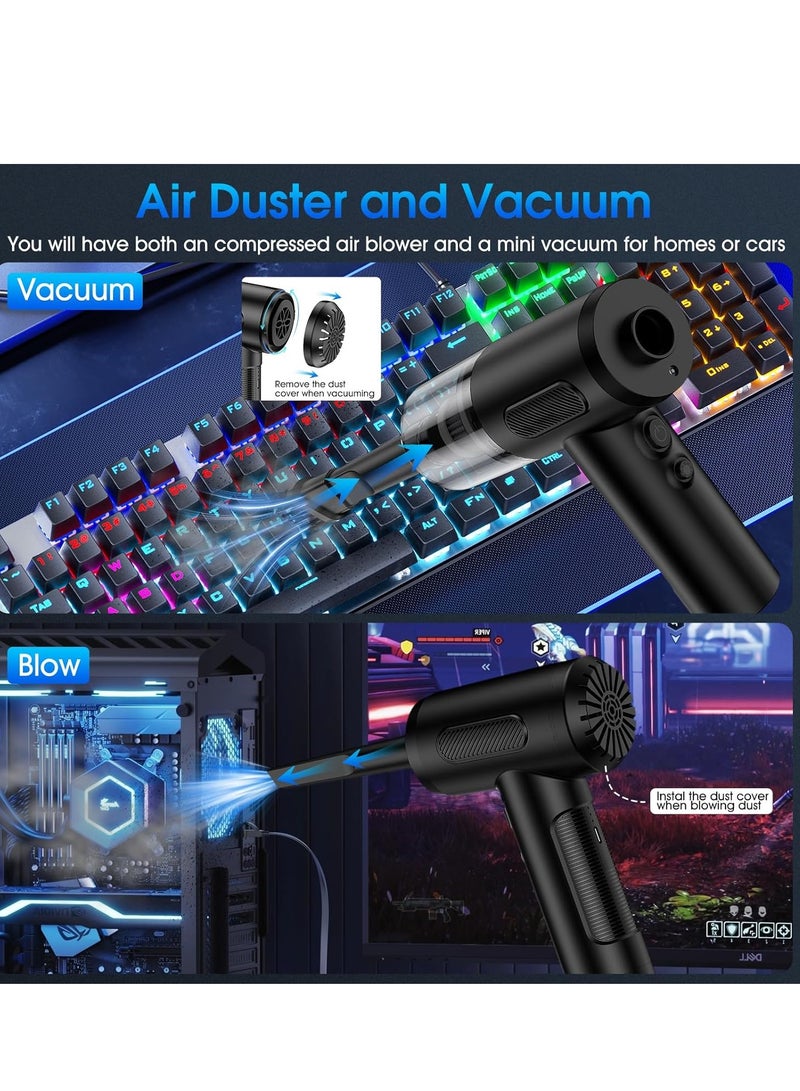 Compressed Air Duster, 100000RPM Handheld Car Vacuum/Air Blower& Pump, 3 Gear Adjustable Electric Air Duster/Car Vacuum Cleaner, Keyboard Duster with LED Light-10 Kits Air Blower for Computer - Image 3