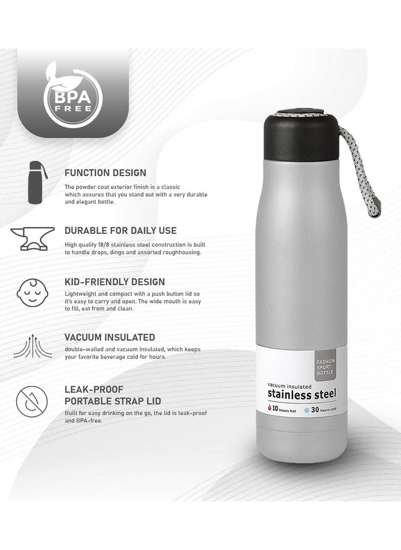 QSHOP Qshop Portable Sports Water Bottle with Lid 304 Stainless Steel Vacuum Insulated Leak Proof BPA Free for School Kids Eco Friendly Insulated Cup Keeps Water Hot or Cold 550ml  - Image 2