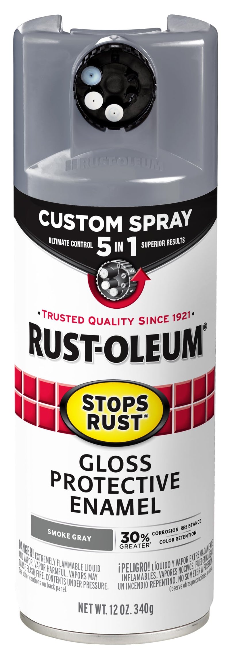Rust-Oleum 376897 Stops Rust Custom Spray 5-in-1 Spray Paint, 12 oz, Gloss Smoke Gray - Image 1