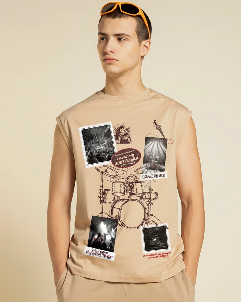 بيواكوف Men's Ginger Root Brown Turnit Up Graphic Printed Boxy Fit Vest