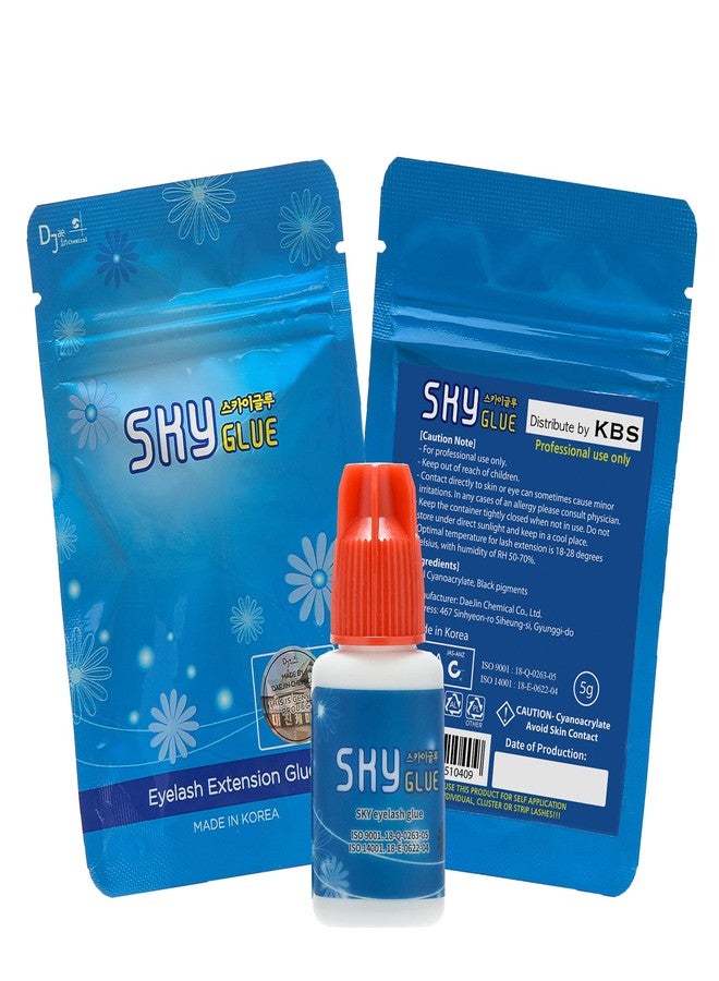 Sky Glue 5 Bottles Long Retention Eyelash Extensions Glue Sky S+ 5ml Professional Black Eyelash Extension Adhesive 1-2s Fast Drying 6-8 Weeks Lasting time by KBS with 5 Eyepatches (FiveFive Pack) - Image 2