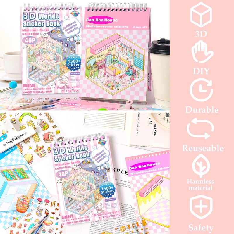 QIYEELOO Sticker Book Activity, 20 Sets (1500+) DIY 3D Scene Stickers, Reusable Sticker Book, Mix and Match Creative Sets, Waterproof for All Surfaces, Ultimate Craft Supplies & Party Favors - Image 5