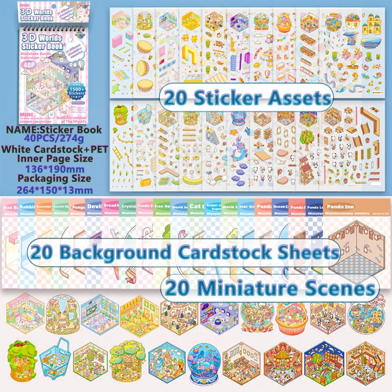 QIYEELOO Sticker Book Activity, 20 Sets (1500+) DIY 3D Scene Stickers, Reusable Sticker Book, Mix and Match Creative Sets, Waterproof for All Surfaces, Ultimate Craft Supplies & Party Favors - Image 2