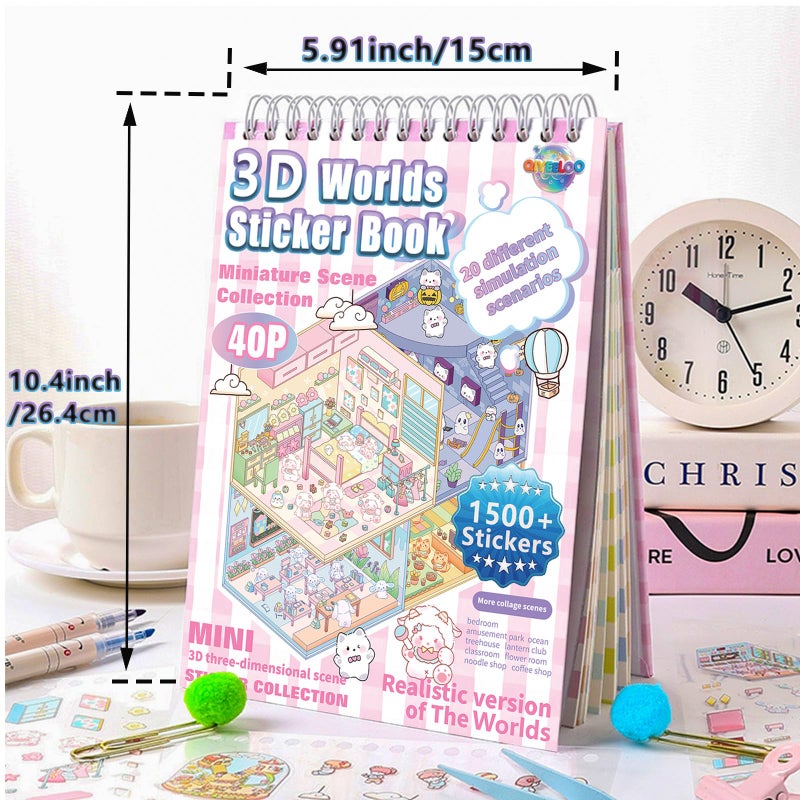 QIYEELOO Sticker Book Activity, 20 Sets (1500+) DIY 3D Scene Stickers, Reusable Sticker Book, Mix and Match Creative Sets, Waterproof for All Surfaces, Ultimate Craft Supplies & Party Favors - Image 4