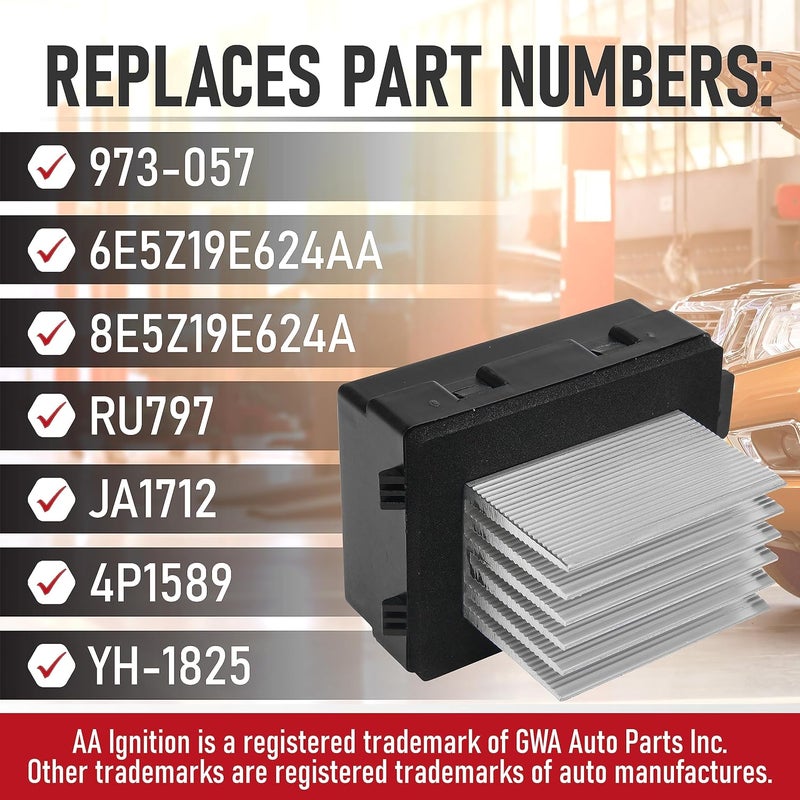 AA Ignition HVAC Blower Motor Resistor - Compatible with Ford, Lincoln and Mercury - Replaces 973-057, 6E5Z19E624AA, 8E5Z19E624A, JA1712, 4P1589 - Fusion 2010-2012, 10-12 MKZ, 2010 2011 Milan Dual Zone ATC - Image 3