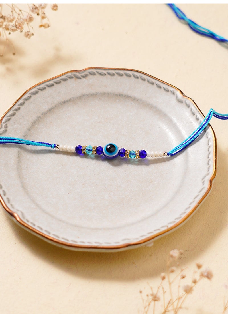 Madhoor Evil Eye Crystal Rakhi for Brother Blue White Designer Raksha Bandhan Thread ,Premium Handmade ,1 Piece-44 CM - Image 2