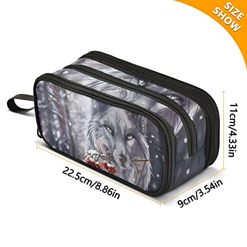 XUWU Wolf Large Capacity Pencil Case Pencil Pouch Office School Large Storage Pen Bag 3 Compartment pencil box for Adults School Teen Girl Boy Men Women - Image 3