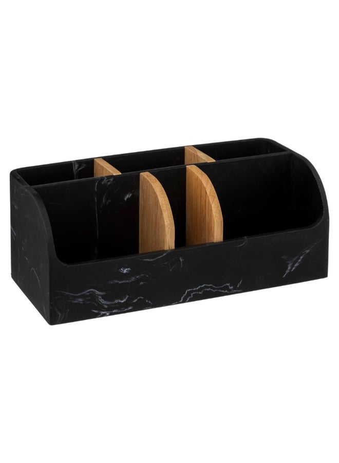 Five Simply Smart Lea Marble Effect 6-Compartment Bathroom Organiser Black and Brown 12.1 x 10 x 25.6 cm 174792B