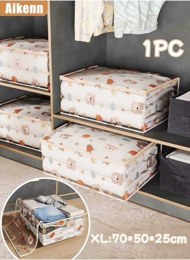 Aikenn - Quilt Storage Bag,Large Capacity Clothes Storage Bag,With Clear Window,For Comforters, Blankets, Bedding, Foldable With Sturdy Zipper, Clear Window(70*50*25cm) - Image 1