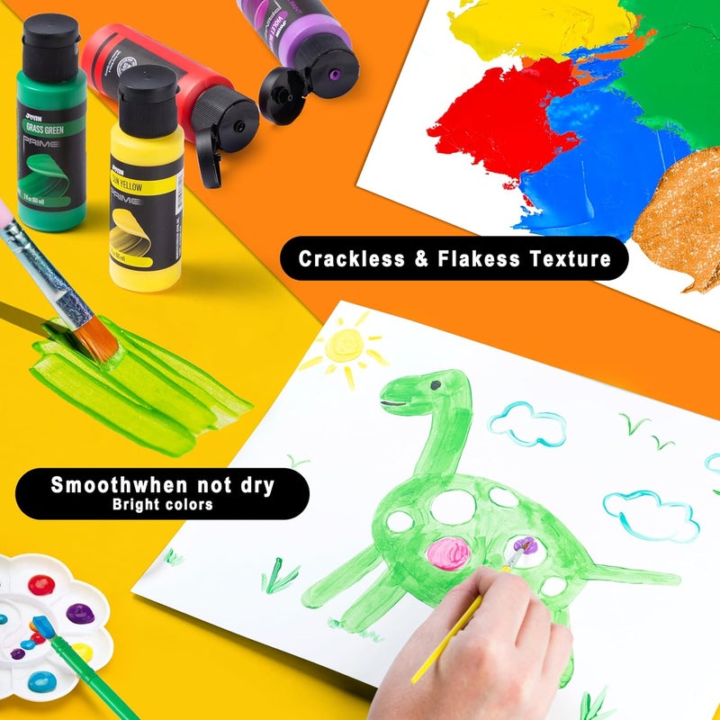 JOYIN 12PCS Washable Kids Tempera Paint Set (2 oz Each), Liquid Poster Paint With 6 Brushes, 2 Palette & 1 Clean Bucket, Non-Toxic for Finger Painting, Hobby Painters - Image 4