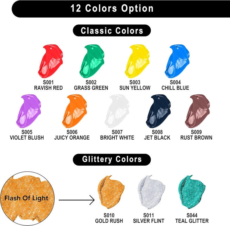 JOYIN 12PCS Washable Kids Tempera Paint Set (2 oz Each), Liquid Poster Paint With 6 Brushes, 2 Palette & 1 Clean Bucket, Non-Toxic for Finger Painting, Hobby Painters - Image 2