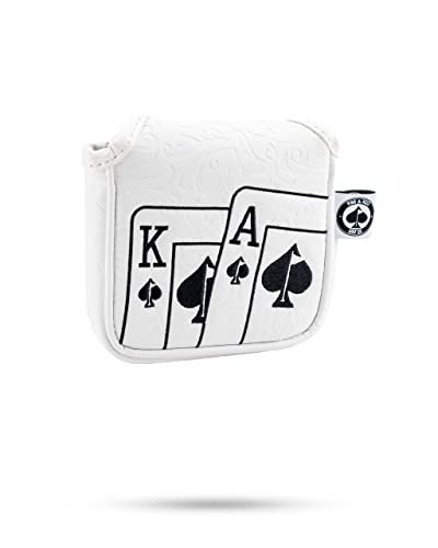 Pins & Aces Pins Aces Royal Flush Head Cover Premium HandMade Leather Headcover Ace of Spades Magnetic Closure Tour Quality Golf Club Cover Style and Customize Your Golf Bag Mallet Whiteout - Image 1