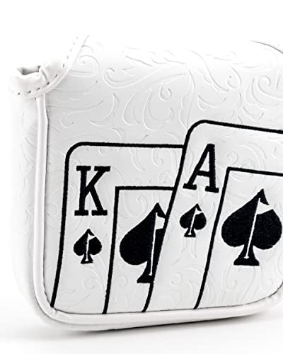 Pins & Aces Pins Aces Royal Flush Head Cover Premium HandMade Leather Headcover Ace of Spades Magnetic Closure Tour Quality Golf Club Cover Style and Customize Your Golf Bag Mallet Whiteout - Image 3