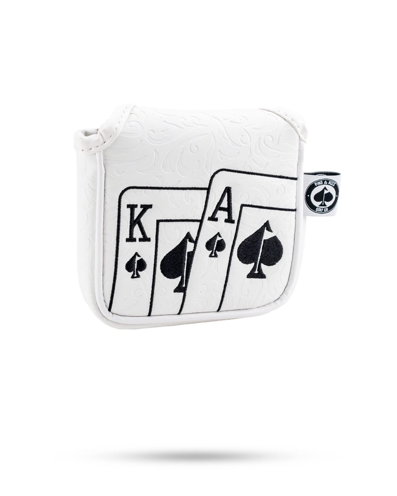 Pins & Aces Pins Aces Royal Flush Head Cover Premium HandMade Leather Headcover Ace of Spades Magnetic Closure Tour Quality Golf Club Cover Style and Customize Your Golf Bag Mallet Whiteout - Image 2