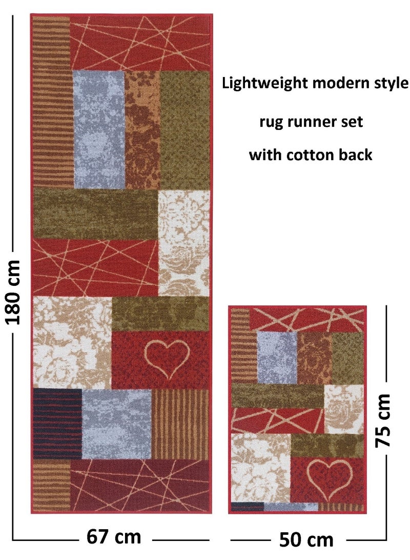 Mac Carpet Light weight Modern Style Rug runner set of 2 Pcs ( 67*180cm and 50*75cm)  Red  - Image 1