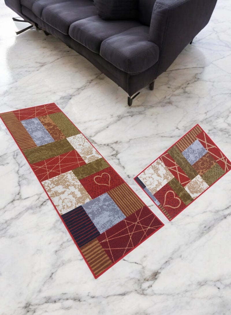 Mac Carpet Light weight Modern Style Rug runner set of 2 Pcs ( 67*180cm and 50*75cm)  Red  - Image 2