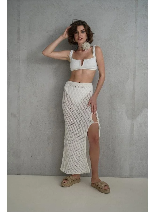 Bohemai Yolanda Rope Detail Beige Tricot Skirt.