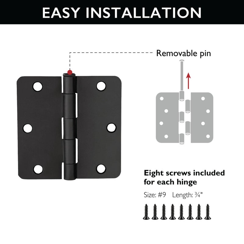 Design House 188888 1/4-Inch Radius Door Hinges For Interior Doors 3.5-Inch X 3.5-Inch Matte Black 3-Pack - Image 3