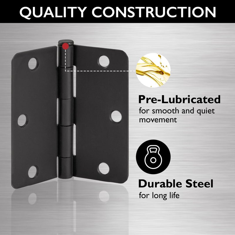 Design House 188888 1/4-Inch Radius Door Hinges For Interior Doors 3.5-Inch X 3.5-Inch Matte Black 3-Pack - Image 4