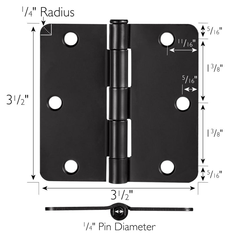 Design House 188888 1/4-Inch Radius Door Hinges For Interior Doors 3.5-Inch X 3.5-Inch Matte Black 3-Pack - Image 2