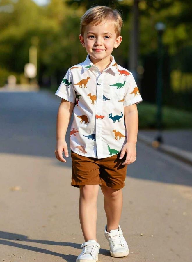 Take Two Boys Dinosaur Graphic Print Shirt and Shorts Set - Image 1