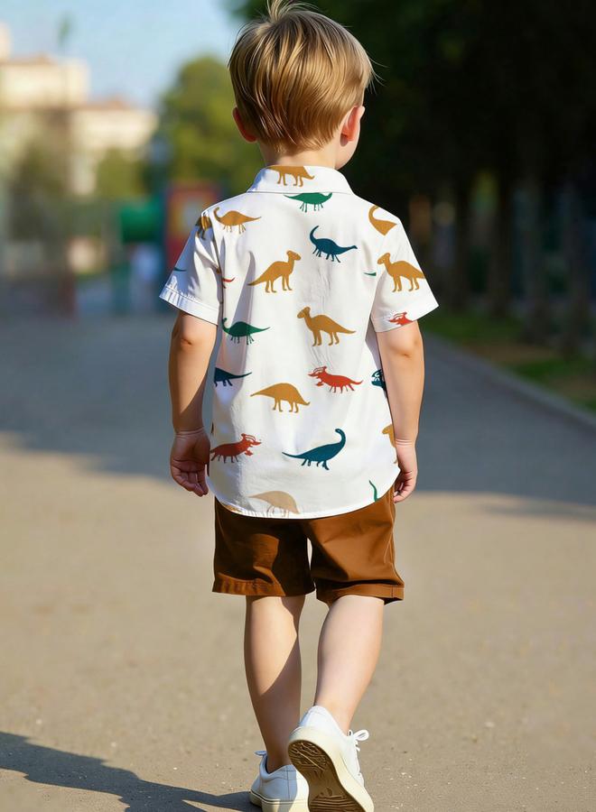 Take Two Boys Dinosaur Graphic Print Shirt and Shorts Set - Image 2
