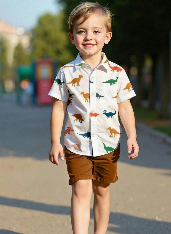Take Two Boys Dinosaur Graphic Print Shirt and Shorts Set - Image 3
