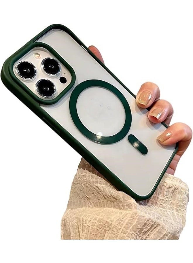 Clear Magnetic case for iPhone 16 ProMax, High Grade Drop Protection with Shockproof Strip, Translucent Clear Back Phone Case | Dark Green