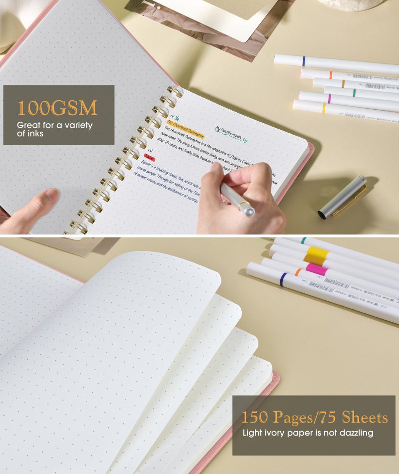 PAPEJOON Dotted Spiral Journal Notebook, A5 Hardcover Spiral Journals for Women Men, 100 GSM Dot Grid Paper Notebooks, 150 Pages Spiral Bullet Dotted Notebook for Writing Note Taking 5.75" x 8.38", Blush Pink - Image 4