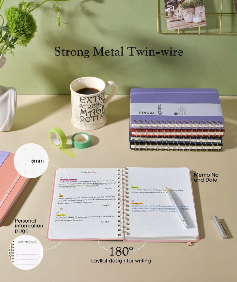 PAPEJOON Dotted Spiral Journal Notebook, A5 Hardcover Spiral Journals for Women Men, 100 GSM Dot Grid Paper Notebooks, 150 Pages Spiral Bullet Dotted Notebook for Writing Note Taking 5.75" x 8.38", Blush Pink - Image 5