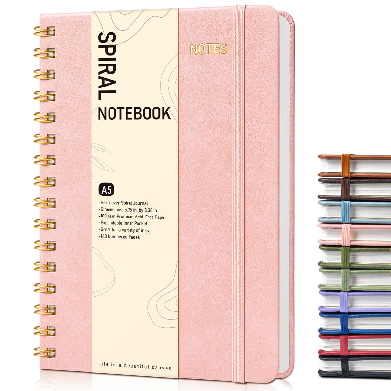 PAPEJOON Dotted Spiral Journal Notebook, A5 Hardcover Spiral Journals for Women Men, 100 GSM Dot Grid Paper Notebooks, 150 Pages Spiral Bullet Dotted Notebook for Writing Note Taking 5.75" x 8.38", Blush Pink - Image 1