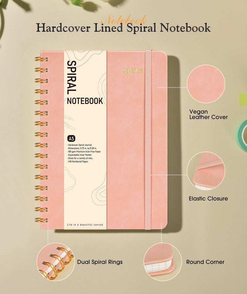 PAPEJOON Dotted Spiral Journal Notebook, A5 Hardcover Spiral Journals for Women Men, 100 GSM Dot Grid Paper Notebooks, 150 Pages Spiral Bullet Dotted Notebook for Writing Note Taking 5.75" x 8.38", Blush Pink - Image 2