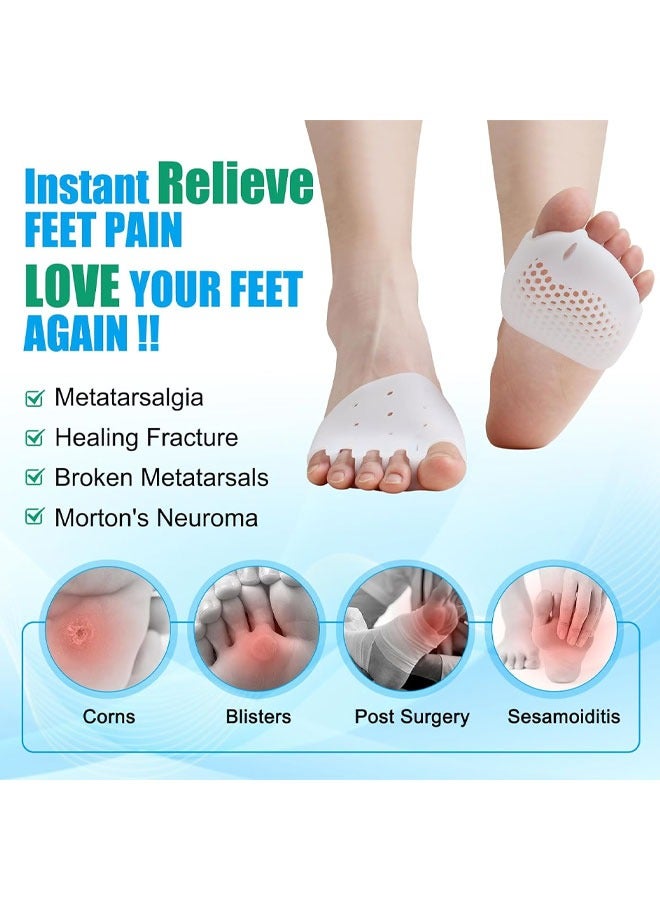 1 Pair Silicone Forefoot Pads, Adults Hallux Valgus Orthopedic, Soft Breathable Foot Protector, Forefoot Cushioning Shoe Support, Toe Separator, Toe Corrector, Toe Spacer, Metatarsal Pads, Reusable Pain Relief Insole White  - Image 3