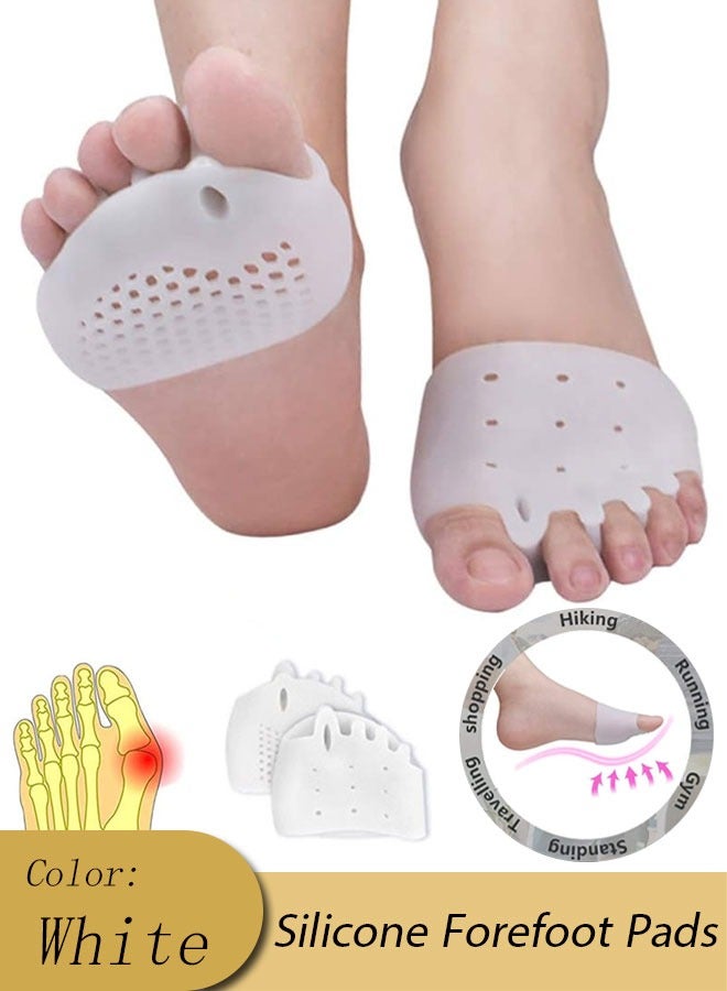 1 Pair Silicone Forefoot Pads, Adults Hallux Valgus Orthopedic, Soft Breathable Foot Protector, Forefoot Cushioning Shoe Support, Toe Separator, Toe Corrector, Toe Spacer, Metatarsal Pads, Reusable Pain Relief Insole White  - Image 1