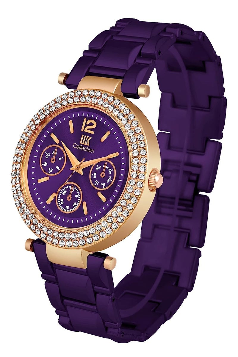 IIK COLLECTION Watch for Women Round Studded Dial Girls Watches |Analogue Quartz Movement Ladies Watch Long Battery Life Stainless Steel Chain Strap Double Lock Clasp Safety Watch for Girls. - Image 5