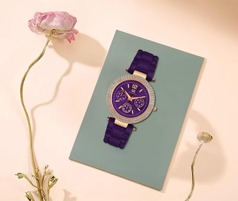 IIK COLLECTION Watch for Women Round Studded Dial Girls Watches |Analogue Quartz Movement Ladies Watch Long Battery Life Stainless Steel Chain Strap Double Lock Clasp Safety Watch for Girls. - Image 2