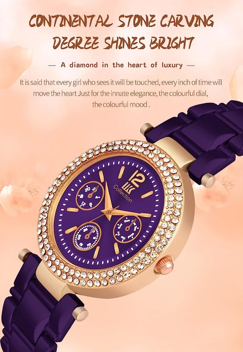 IIK COLLECTION Watch for Women Round Studded Dial Girls Watches |Analogue Quartz Movement Ladies Watch Long Battery Life Stainless Steel Chain Strap Double Lock Clasp Safety Watch for Girls. - Image 3
