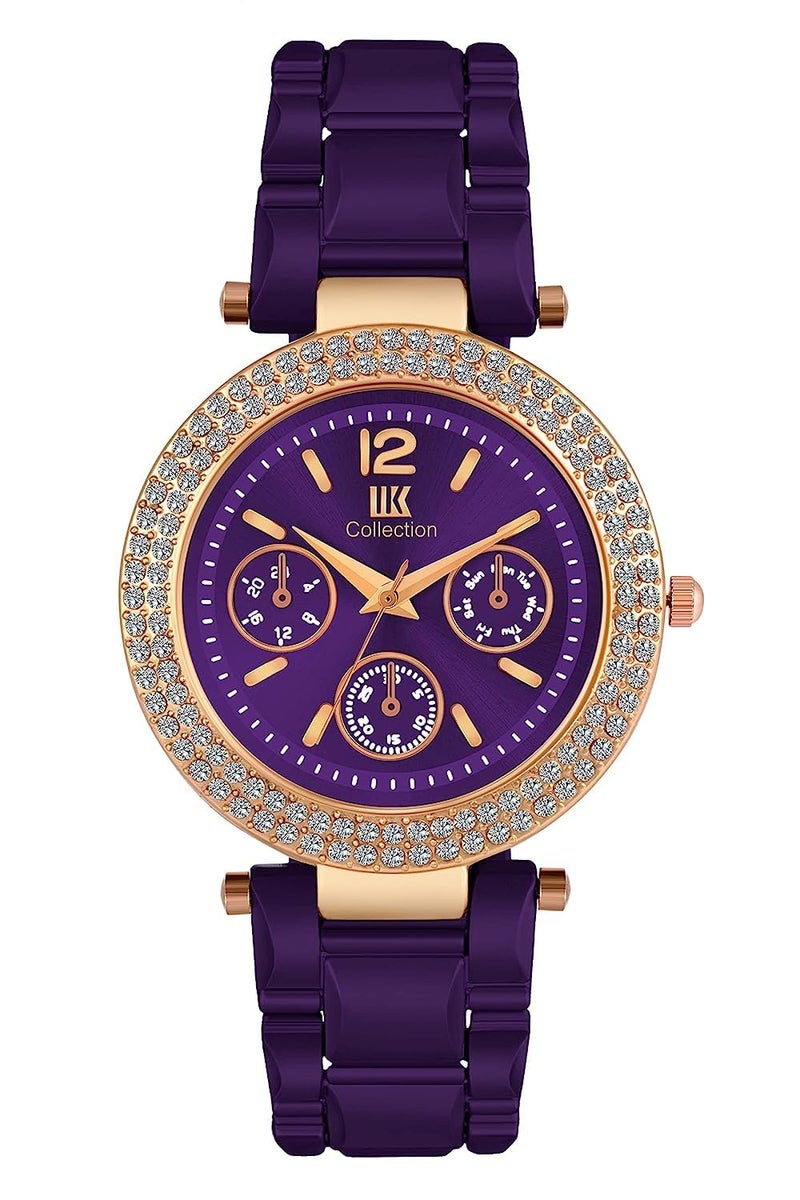 IIK COLLECTION Watch for Women Round Studded Dial Girls Watches |Analogue Quartz Movement Ladies Watch Long Battery Life Stainless Steel Chain Strap Double Lock Clasp Safety Watch for Girls. - Image 1
