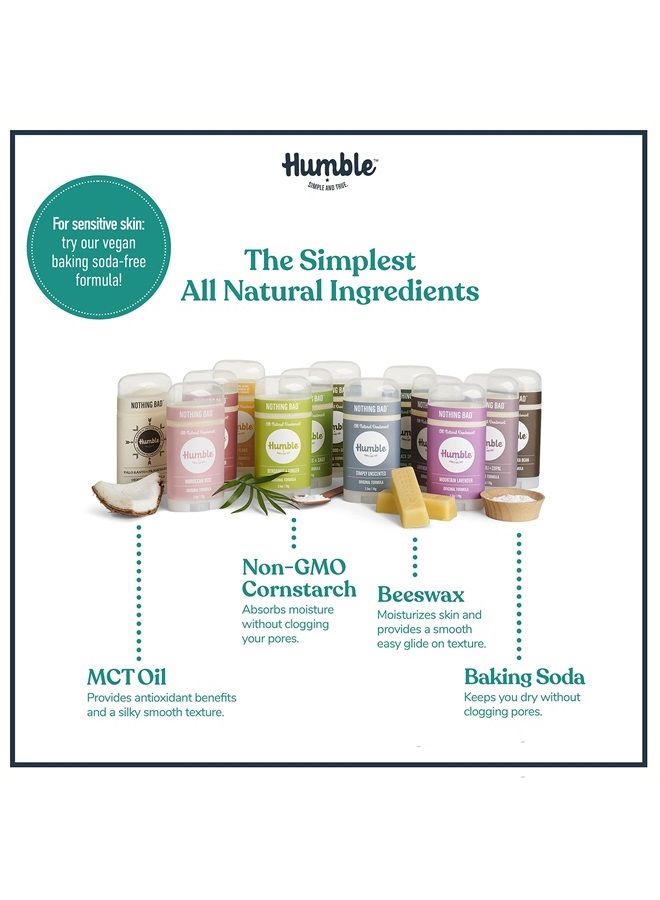 HUMBLE SIMPLE AND TRUE. مزيل العرق الطبيعي بالكامل خالي من الألمنيوم للنساء والرجال، يدوم طوال اليوم، آمن، ومعتمد خالي من القسوة، برائحة اللافندر والريحان المقدس، عبوة من 3