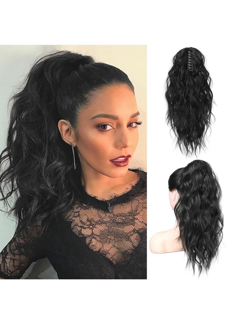 general Ponytail Extension, 18 Inch Claw Clip Ponytail Extension, Wavy Curly Claw Clip in Ponytail Hair Extensions, Natural Fake Ponytail  Hairpiece for Women (Natural Black) - Image 1