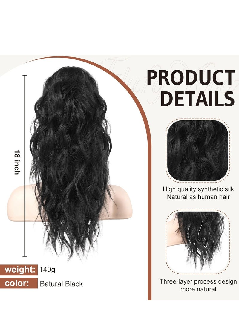 general Ponytail Extension, 18 Inch Claw Clip Ponytail Extension, Wavy Curly Claw Clip in Ponytail Hair Extensions, Natural Fake Ponytail  Hairpiece for Women (Natural Black) - Image 2