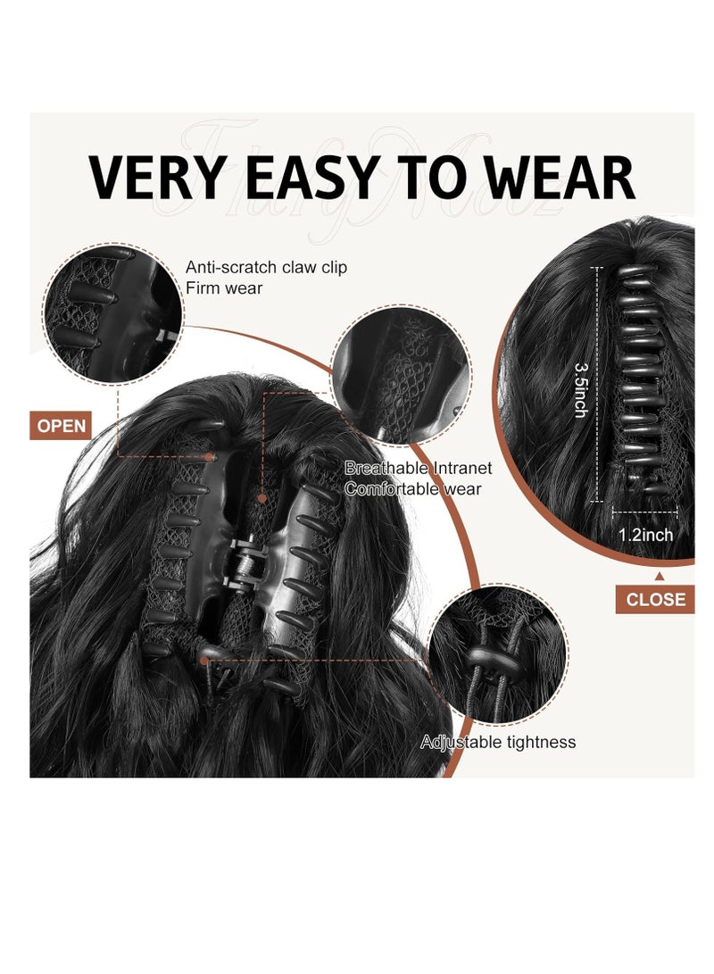 general Ponytail Extension, 18 Inch Claw Clip Ponytail Extension, Wavy Curly Claw Clip in Ponytail Hair Extensions, Natural Fake Ponytail  Hairpiece for Women (Natural Black) - Image 3