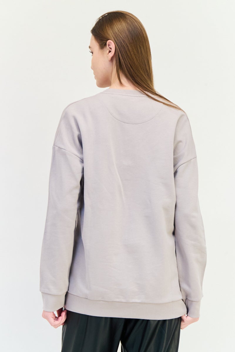 Lyle & Scott Women Crew Neck Long Sleeve Embroidered Logo Sweatshirts, Fawn Grey  - Image 3