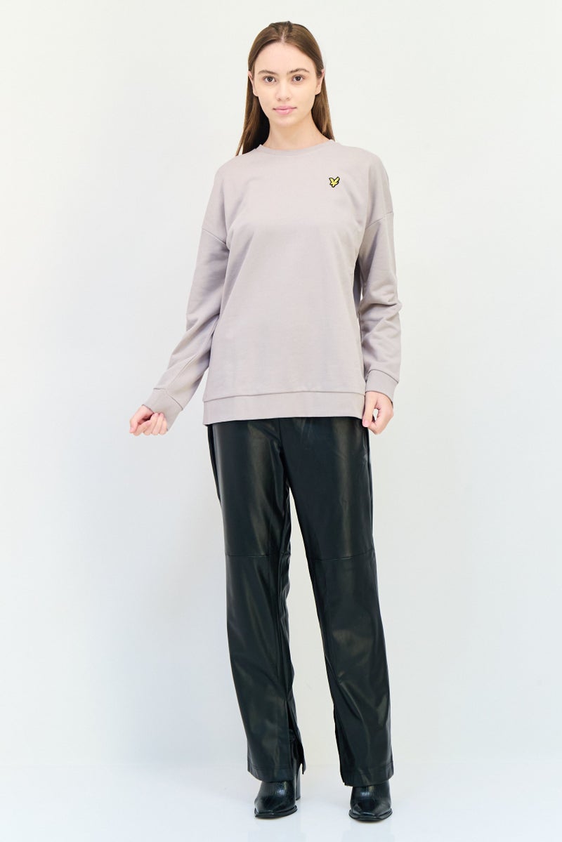Lyle & Scott Women Crew Neck Long Sleeve Embroidered Logo Sweatshirts, Fawn Grey  - Image 4