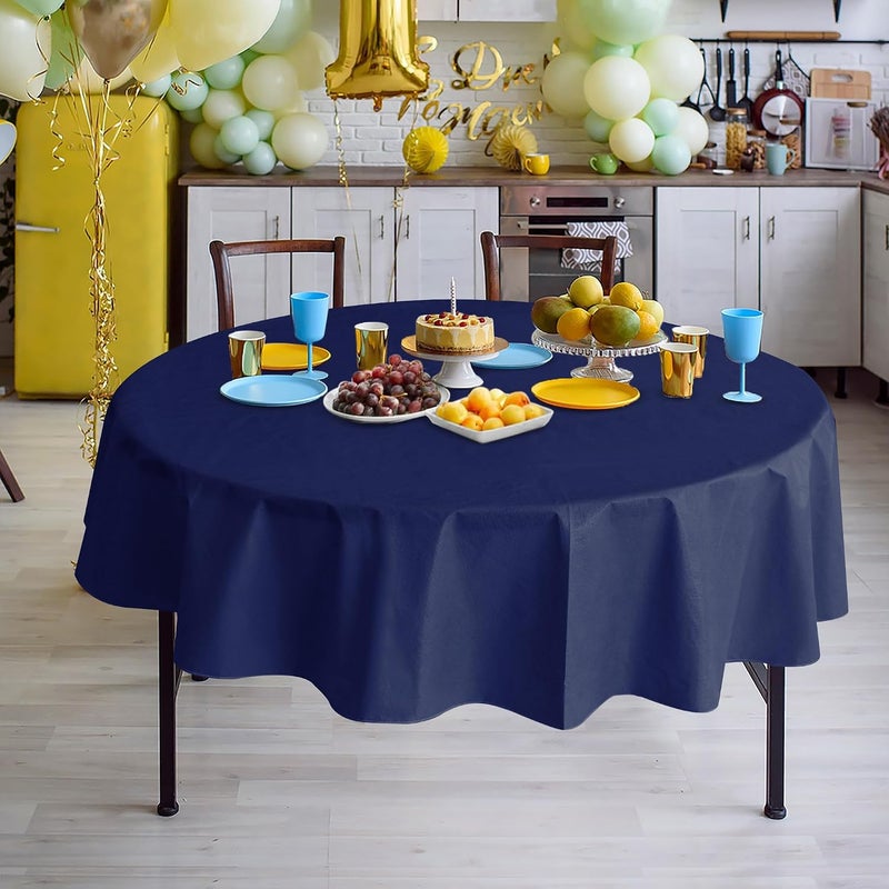 Nasitos 2 Pack Round Vinyl Tablecloth 60 Inch - Navy With Flannel Backing for Circular Tables, Dining, Buffet, Parties, Graduation - Disposable - Image 4